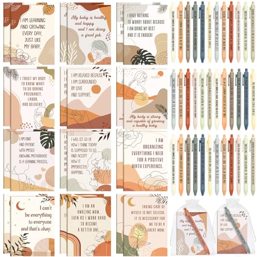 Mooliwe 96 Pcs Positive Affirmation Gift Set Gratitude Notebooks with Pens Small Bags Motivational Encouragement Notepads Daily Affirmations Journal for Women Stress Relief Self Care (New Mom) - style: New Mom