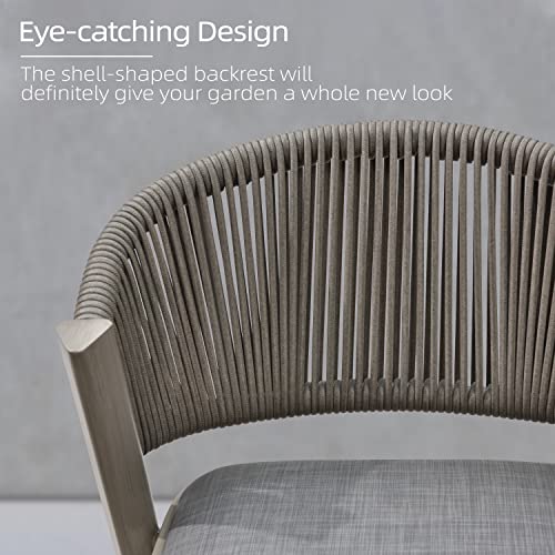 PURPLE LEAF Counter Height Bar Stool Set of 2 Modern Aluminum Rattan Wicker Outdoor Barstools with Backrest and Cushion for Kitchen Lawn Pool Bar Chairs Grey