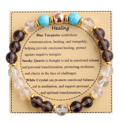 KSQS Healing Stone Bead Bracelet for Women, Natural Gemstones Balance Protection Bracelet, Spiritual Crystal Beads Bracelet Anxiety Relief with Meaning Card - style: Healing