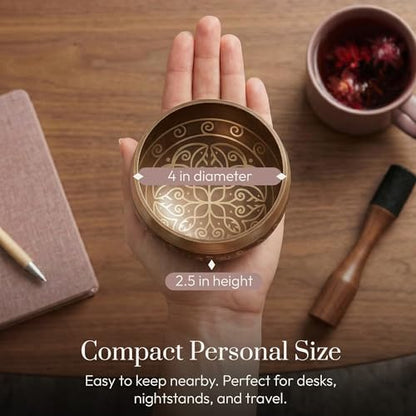 Silent Mind Tibetan Singing Bowl Set – Easy to Play & Beginner Friendly Meditation Bowl with Cushion & Mallet | Stress Relief & Mindfulness | Gift-Ready - color: Cosmic Gold, size: Without Case