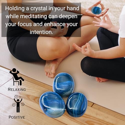 Amazing Gemstone Blue Onyx Crystals and Healing Stones - Large Palm Stone Crystals Piedra - Crystal for Good Luck, Balanced Positive Energy, Meditation - Unique Stocking Stuffers Gifts for Women, Men - color: Blue Onyx
