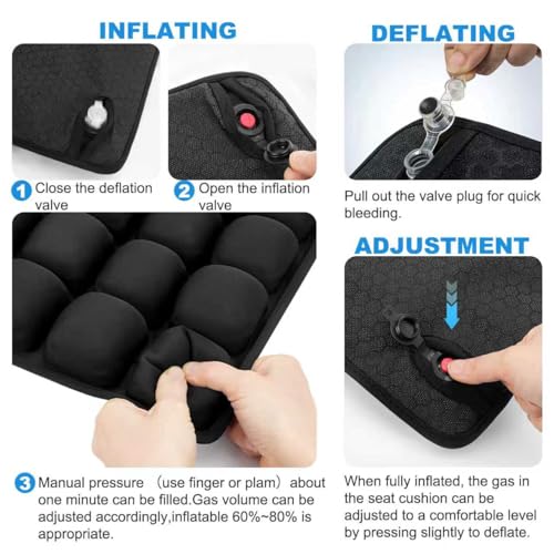 Inflatable Seat Cushion with Built-in Pump - Airplane Seat Cushion for Long Flights, 17" x 17" Inflated Size for Pressure Relief, Fits Stadium Bleachers, Hard Wooden & Folding Chairs
