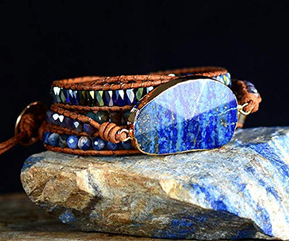 Boho Wrap Bracelet for Women, Handmade Natural Imperial Jasper Multi-Layer Stone Beaded Bracelet, Bohemian Healing Crystal Stone Jewelry Gifts - color: Lazuli