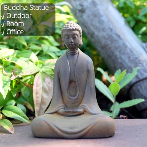 Metal Buddha Statue,Sitting Buddhist Zen Decro for Room,Desk,Outdoor, with Incense Sticks Holder,for Yoga,Meditation,Bring Inner Peace (Buddha A)