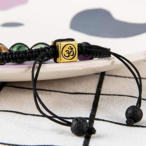 Bivei Chakra Bead Bracelets for Women - 8mm 7 Chakra Bracelet With Real Stones Meditation Yoga Gemstone Jewelry - style: OM Charm