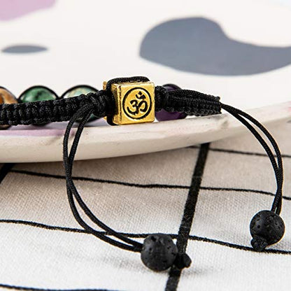 Bivei Chakra Bead Bracelets for Women - 8mm 7 Chakra Bracelet With Real Stones Meditation Yoga Gemstone Jewelry - style: OM Charm