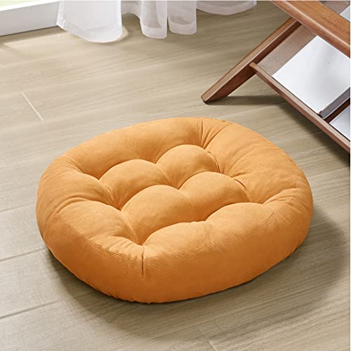 Degrees of Comfort Meditation Floor Pillow, Round Large Pillows Seating for Adults, Tufted Corduroy Cushion for Tatami Living Room, Orange Yellow 22 Inch - color: Round | Orange Yellow | 1 Pack, size: 1 Pack