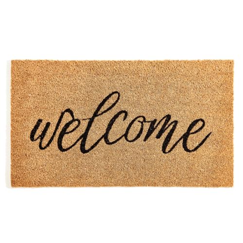 Coco Coir Door Mat with Heavy Duty Backing, Welcome Doormat (17" x 30"), Doormat Entrance (Welcome3) - color: Welcome3