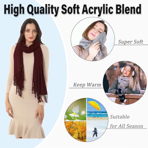 TwoYek Womens Scarf Pashmina Shawls and Wraps for Evening Dress Wedding Bridesmaid Gift - color: Burgundy