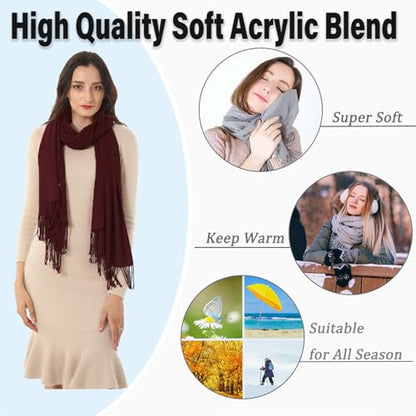 TwoYek Womens Scarf Pashmina Shawls and Wraps for Evening Dress Wedding Bridesmaid Gift - color: Burgundy