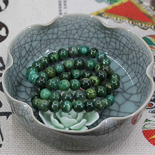 Keleny Fashion Crystal Man Women Stretch Bracelet 10mm Round Beads Rock Jasper 7 Inch Unisex - color: Green African Serpentine