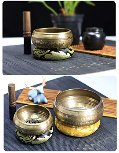 Tibetan Singing Bowl Set,Carved with Five Buddha Statues and Mentra of Om Mane Padme Hum,For Sound Healing,Meditation,Yoga,Relaxation,Chakra Balance,Handmade in Nepal(5.7inches) - color: Five Buddha, size: 14.5cm