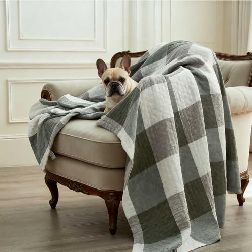 Cotton Throw Blanket, 60x80 Queen Size Lightweight Plaid Checkered, Soft 4-Layer Reversible Breathable All Season Blanket for Bed Couch, Green - color: Green Checkered, size: 60"x80"