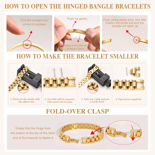 MPRAINBOW 2pcs 18K Gold Plated Chain Link Bracelet, Stainless Steel Crystal Friendship Bracelets Bangle,Watch Band Chains Wristband Jewelry with Adjust Tool - color: Gold Set - K