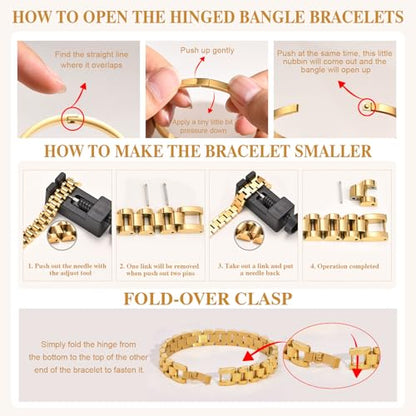 MPRAINBOW 2pcs 18K Gold Plated Chain Link Bracelet, Stainless Steel Crystal Friendship Bracelets Bangle,Watch Band Chains Wristband Jewelry with Adjust Tool - color: Gold Set - K
