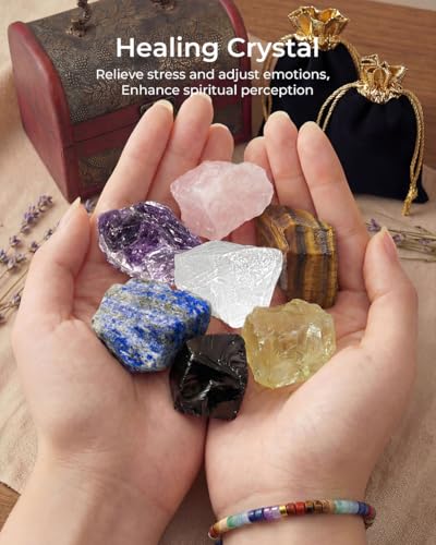 Crystals and Healing Stones Set, Chakra Healing Crystals, 7 Chakra Stones Set, Chakra Bracelets, Rose Crystal Wand and Ball, Reiki Energy Balance and Protection, Relief Anxiety Stress Gifts for Women - color: Colorful (Set 13)