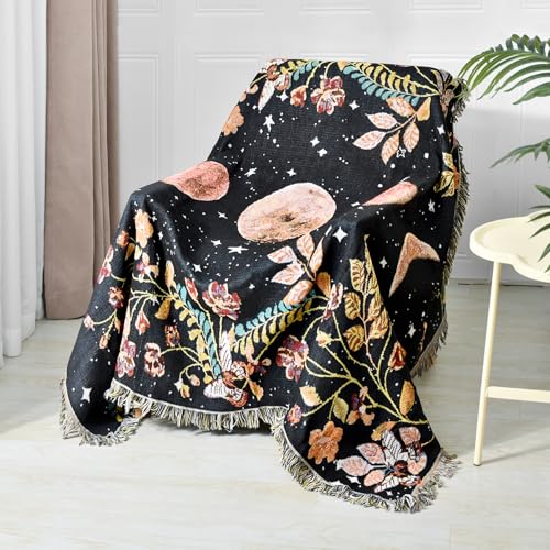 Boho Throw Blanket Reversible Cotton Bohemian Tapestry Hippie Room Decor Double Sided (Lunar Eclipse Black 50"x60") - color: Lunar Eclipse Black, size: 50*60 inch