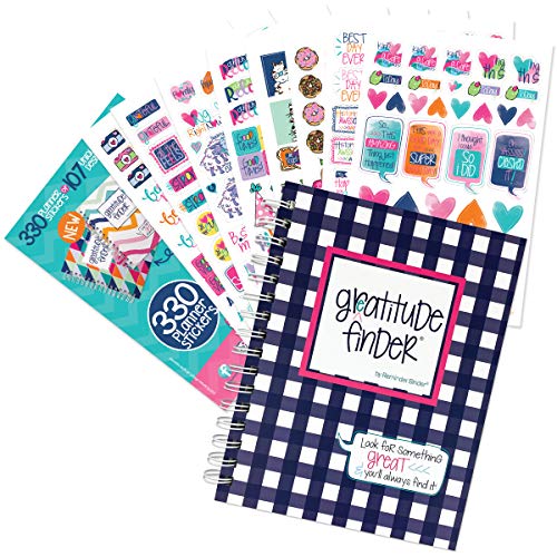 Gratitude Journal 52 Week Daily Positive Thinking for Thankfulness + Sticker Set | Gratitude Finder - color: Gingham Navy + Grateful Heart Stickers