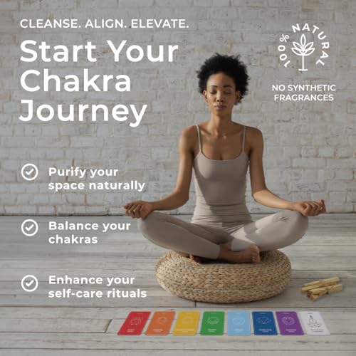 Chakra Cards and Palo Santo Gift Set Including 7 Chakra Affirmation Cards with Wooden Stand and 5 Smudge Sticks from Peru for Meditation, Yoga and Spiritual Rituals