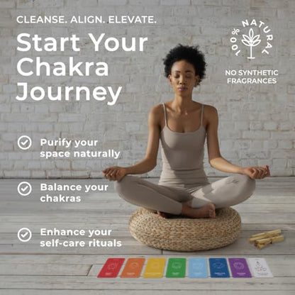 Chakra Cards and Palo Santo Gift Set Including 7 Chakra Affirmation Cards with Wooden Stand and 5 Smudge Sticks from Peru for Meditation, Yoga and Spiritual Rituals