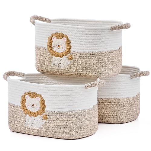 Woven Baskets, 3-Pack Storage Basket for Living Room, Bedroom, Nursery, Stylish Gift Basket with Handles, Cotton Rope Basket for Toys and Shelves, Multi-Purpose Organizer, Lion - color: Lion