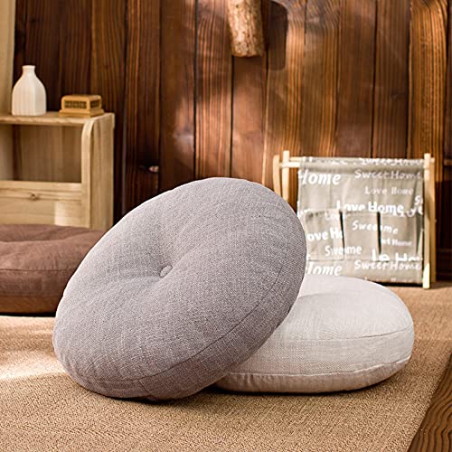 Round Yoga Seat Cushion Thicken Tufted Floor Pillow Cotton Linen Pumpkin Corduroy Meditation Cushion for Yoga Living Room Balcony Tatami-White 40x40cm(16x16inch)