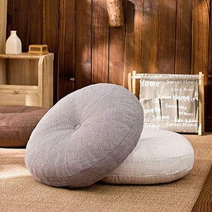Round Yoga Seat Cushion Thicken Tufted Floor Pillow Cotton Linen Pumpkin Corduroy Meditation Cushion for Yoga Living Room Balcony Tatami-White 40x40cm(16x16inch)