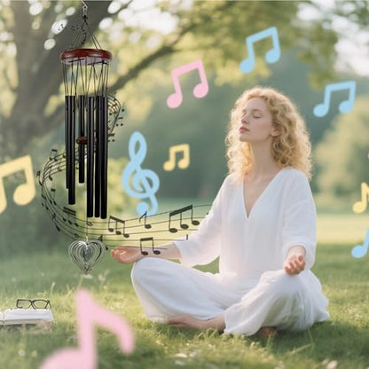 28'' Wind Chimes with Heart Spinner, Aluminum Hanging Metal Wind Catcher for Outdoor Decor, Garden, Patio Decoration - size: 28''