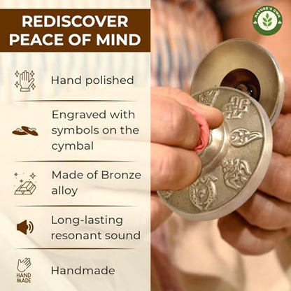 Tibetan Tingsha Bells Cymbals Meditation Chime Bells, 6.3 cm Percussion Instrument, with Cloth Bag, Embossed 8 Lucky Symbols, Ideal for Yoga, Mindfulness, Spiritual Healing, and Sound Therapy - color: 8 Lucky Symbols