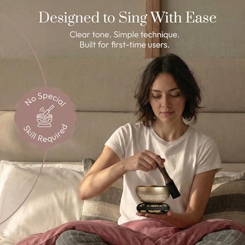 Tibetan Singing Bowl Set – Easy to Play & Beginner Friendly Meditation Bowl with Cushion, Mallet & Case | Stress Relief & Mindfulness | Gift-Ready - color: Matte Gold, size: With Case