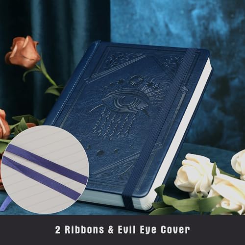 TIEFOSSI Lined Journal Notebook for Women Men, Leather Journal with Pen, A5 Evil Eye Hardcover Notebook for Work, Journaling, Travel & School, 100 GSM Thick Paper, 320 Numbered Pages, 6.2 x 8.3 in - color: Navy