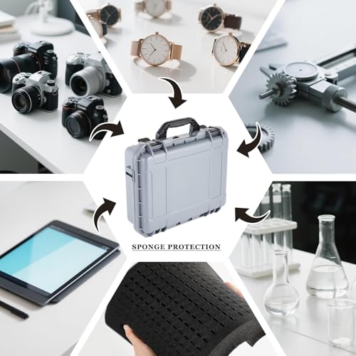 1 Pcs Waterproof Hard Case with DIY Customizable Foam Insert Portable Protective Case with Knife for Camera Drones Equipments Tools Test Instruments(Gray,11.3 x 8.7 x 4.2 Inch)