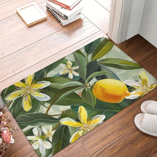 Yellow Lemon Flower Printed Flannel Non - Slip Floor Mat 16x24in - Soft Plush Microfiber Rug for Every Indoor Space - color: Yellow Lemon Flower