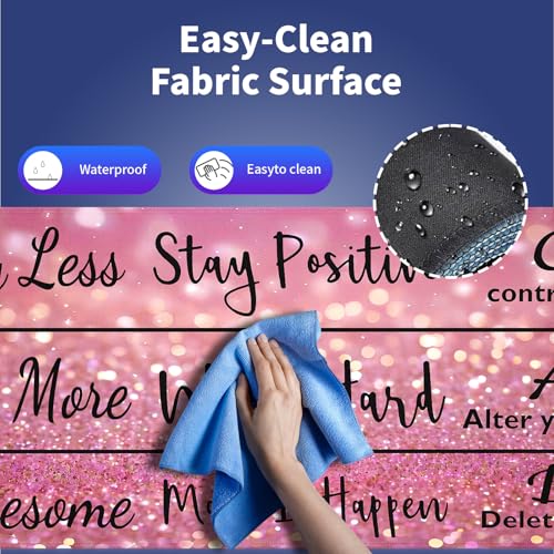 Extra Large Gaming & Office Mouse Pad (31.5" x 11.8") – Inspirational Quote Stay Positive Work Hard & Pink Glitter Design, Premium Anti-Slip XXL Desk Mat with Durable Stitched Edges - color: Inspirational Pink Glitter
