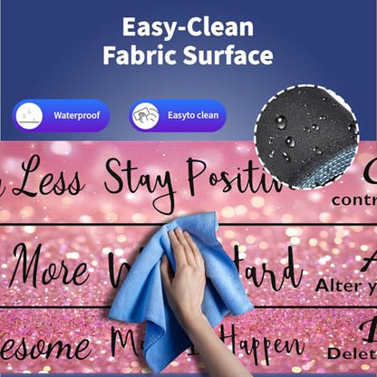 Extra Large Gaming & Office Mouse Pad (31.5" x 11.8") – Inspirational Quote Stay Positive Work Hard & Pink Glitter Design, Premium Anti-Slip XXL Desk Mat with Durable Stitched Edges - color: Inspirational Pink Glitter