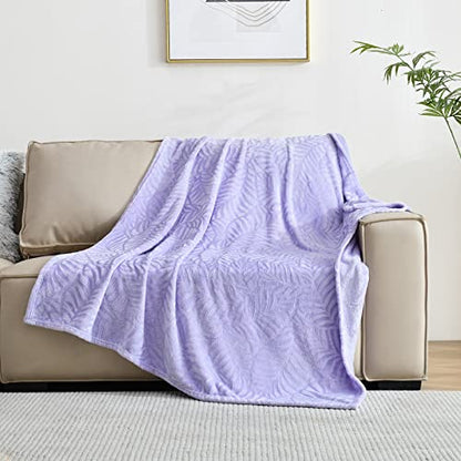 Super Soft Flannel Fleece Throw Blanket, Lightweight Cozy Warm Leaves Textured Plush Blanket for Bed Couch Sofa, 60 x 80 Inches, Lilac - color: Lilac, size: 60x80 IN