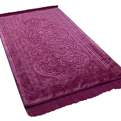 Modefa Luxury Velvet Prayer Rug with Prayer Beads | Soft Elegant Muslim Turkish Janamaz Sajada Carpet for Men and Women | Plain Solid Prayer Mat Ramadan Eid Gift - Paisley (Hot Pink) - color: Hot Pink