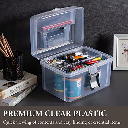 MyGift 10 Inch Premium Clear First Aid Kit Bin with Detachable Tray and Gray Top Handle, Portable Emergency Kit, Medical Supply Travel Tote, Medicine Storage Box Container - color: Gray