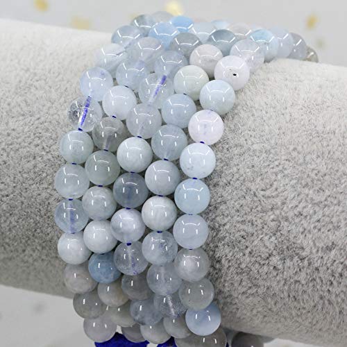 Keleny Natural Gemtone 6mm Round Beads Crystal Adjustable Braided Macrame Tassels Bracelets Unisex - color: Blue Matt Multicolor Aquamarine