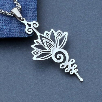 Unalome Flower Necklace Spiritual Symbol Pendant Necklace Meditation Jewelry - style: lotus necklace
