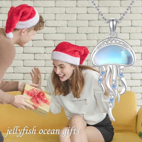 Sterling Silver Cute Animal Pendant Necklace Fox/Snake/Unicorn/Owl on Moon/Rabbit/Horse Necklace Jewelry for Women Mom Sister - style: Jellyfish