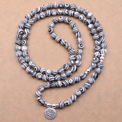 108 Mala Beads Bracelet Necklace - Gemstone Prayer Beads with Lotus Charm for Meditation & Yoga - style: Spiderweb Jasper