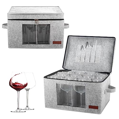 2 Pack Wine Glass Storage Box with Dividers, Stemware Storage Containers for Packing and Moving, China Storage Containers Box for 12 Crystal Glassware, Wine Glasses, Drinkware,Light Gray - color: LIGHT GRAY, style: 2 Pack Wine Glass Storage