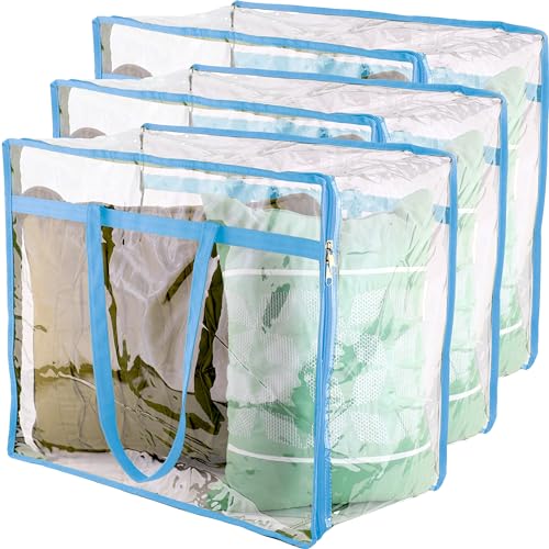 Clear Vinyl Zippered Storage Bags (3-Pack) 40L Sturdy Storage Bags for Sweaters, Blankets, Comforters, Bedding Sets and Much More! (Light Blue, 18x15x9) - color: Light Blue