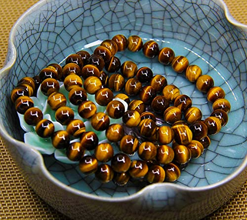Angelstones Handmade Natural Healing Gemstone 8mm Round Beads Stretch Crystal Bracelet 7 Inch Unisex - color: Golden Tiger Eye