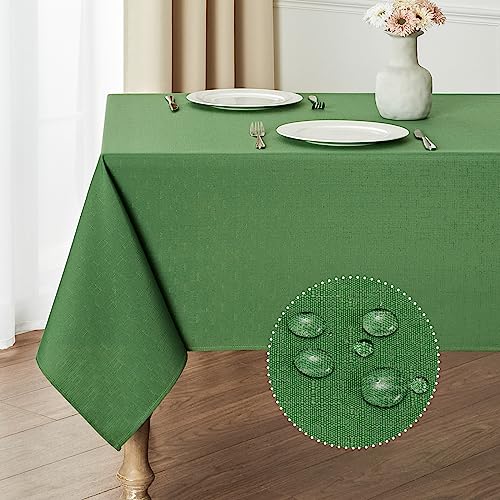Veblandy Rectangle Tablecloth Waterproof 52x70 inch Linen Textured Table Cloth Stain and Wrinkle Resistant Washable, Decorative Fabric Table Cover for Dining, Party and Camping, Green - color: Green, size: 70" x 52" (Rectangular)