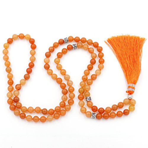 mala Beads Necklace for Women Man, mala Bracelet, Prayer Beads Necklace - color: orange aventurine