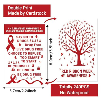 240 Pcs Multicolor Ribbon Card All Breast Cancer Awareness Cards Mental Health Postcard Domestic Violence Oncology Overdose Awareness Inspirational Gift for Home Office (Red Ribbon) - color: Red Ribbon