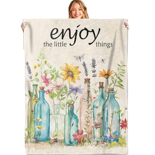 Funny Garden Throw Blanket, 40x50in, Soft, Lightweight Flannel,Floral Bottles and Butterfly Quote Blankets, Gifts for Women, for House Home Living Room Decor - color: Garden, size: 40x50in