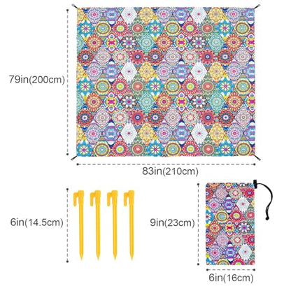Portable Beach Blanket 6.5'x6.5' - Sand-Free & Lightweight (1lbs) Nylon | Kaleidoscope Pattern Design for Families | Quick-Dry Skin-Friendly Picnic Mat for Beach/Camping - color: Kaleido